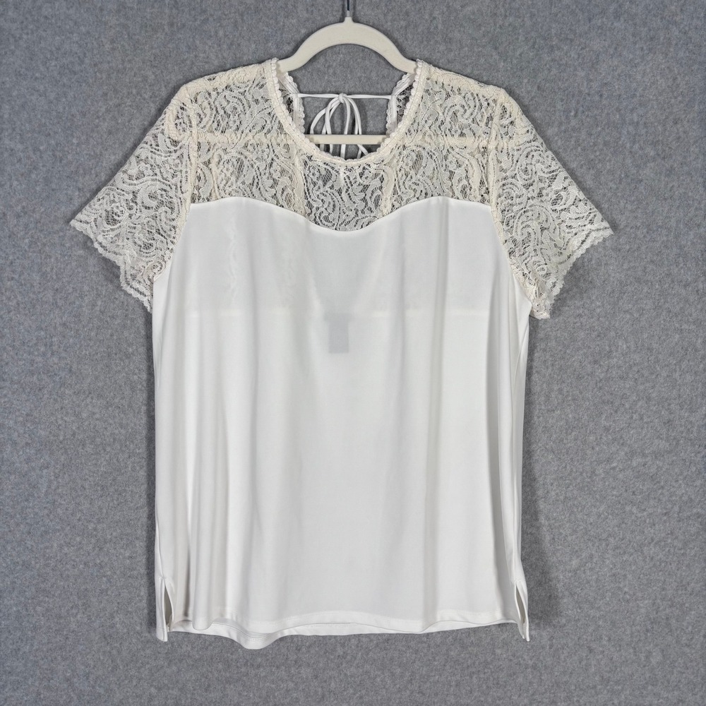 Ann Taylor Lace Top Blouse XL Sheer Stretch Cottage Romantic‎ Feminine Dainty